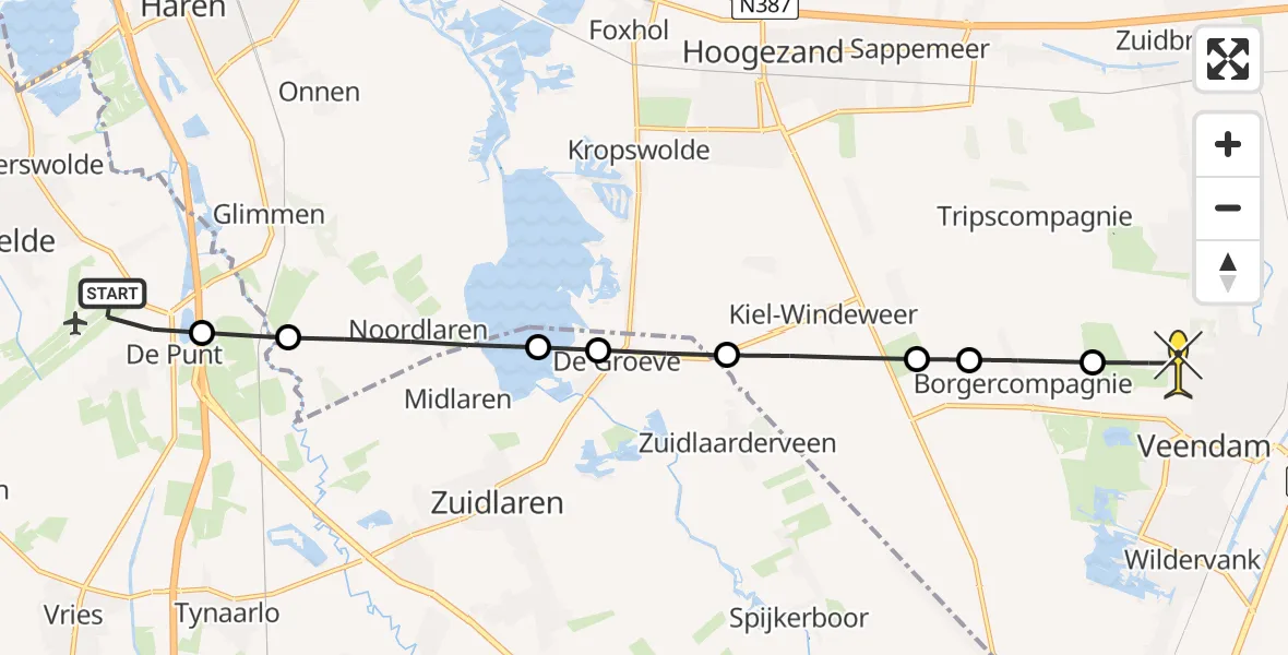 Routekaart van de vlucht: Lifeliner 4 naar Veendam, Frans Halslaan