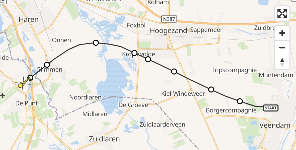 Routekaart van de vlucht: Lifeliner 4 naar Eelde, Golflaan
