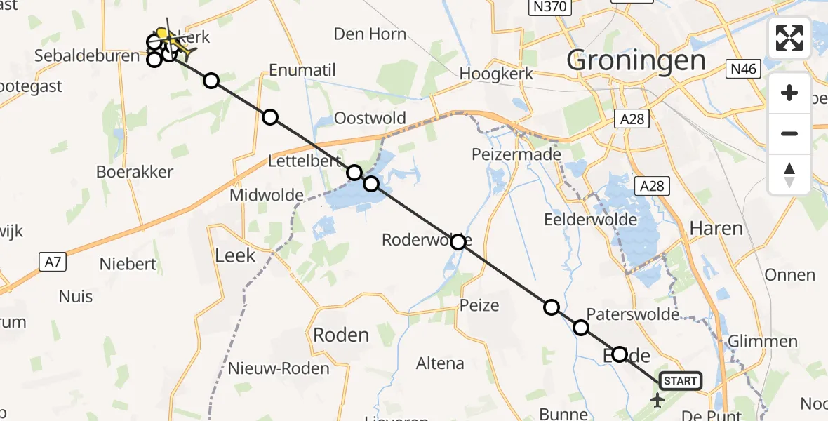 Routekaart van de vlucht: Lifeliner 4 naar Niekerk, Eskampenweg