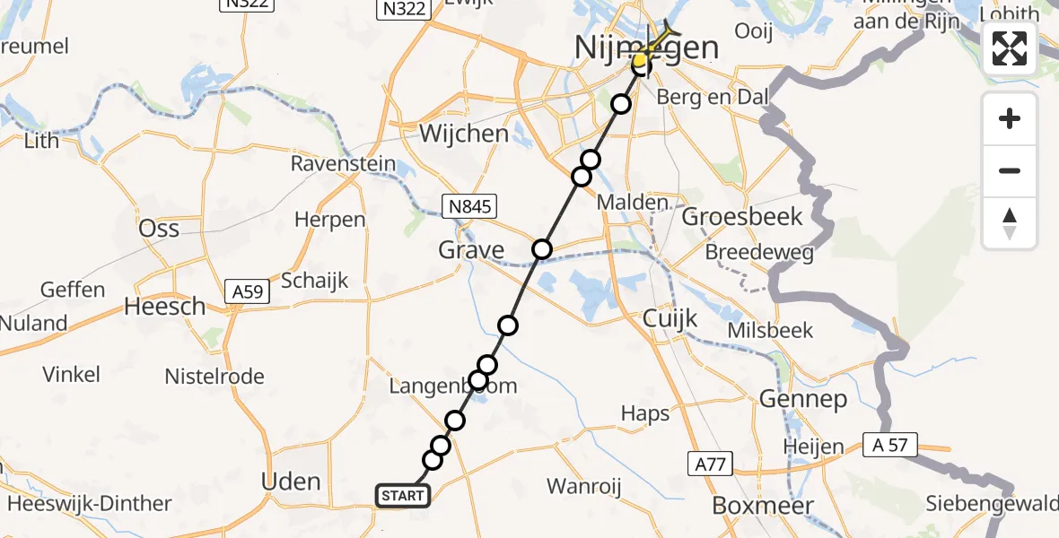 Routekaart van de vlucht: Lifeliner 3 naar Nijmegen, Trentsedijk