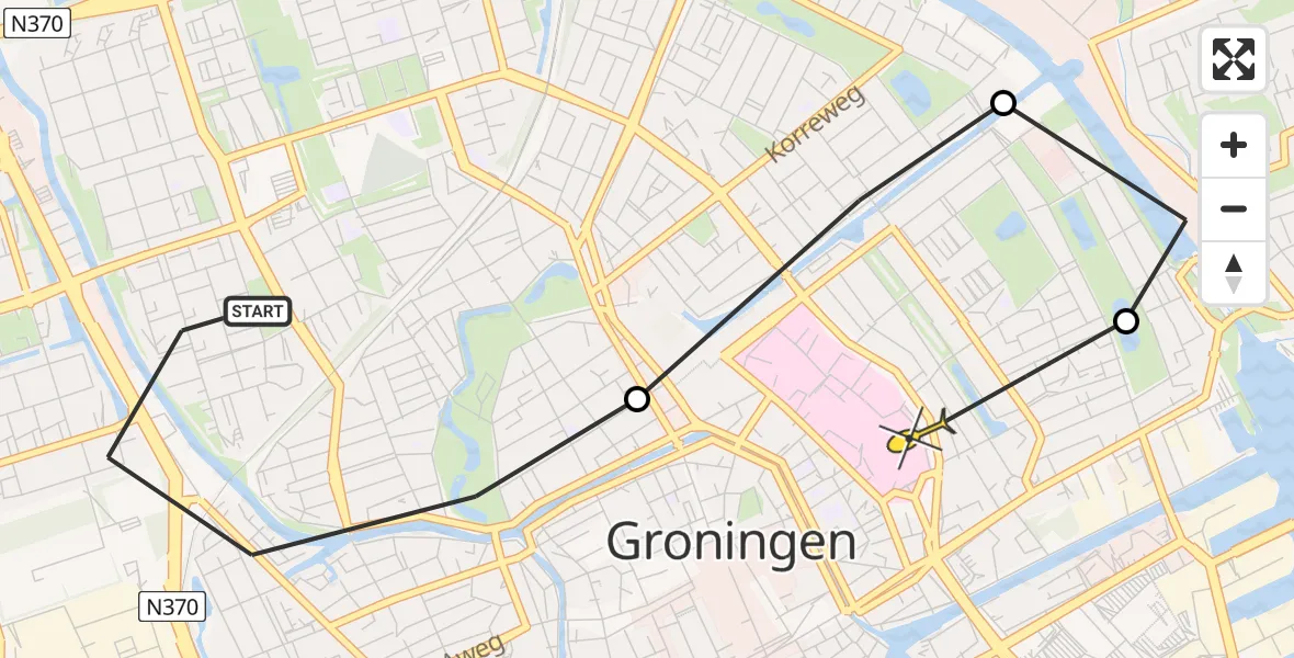 Routekaart van de vlucht: Lifeliner 4 naar Universitair Medisch Centrum Groningen, Friesestraatweg