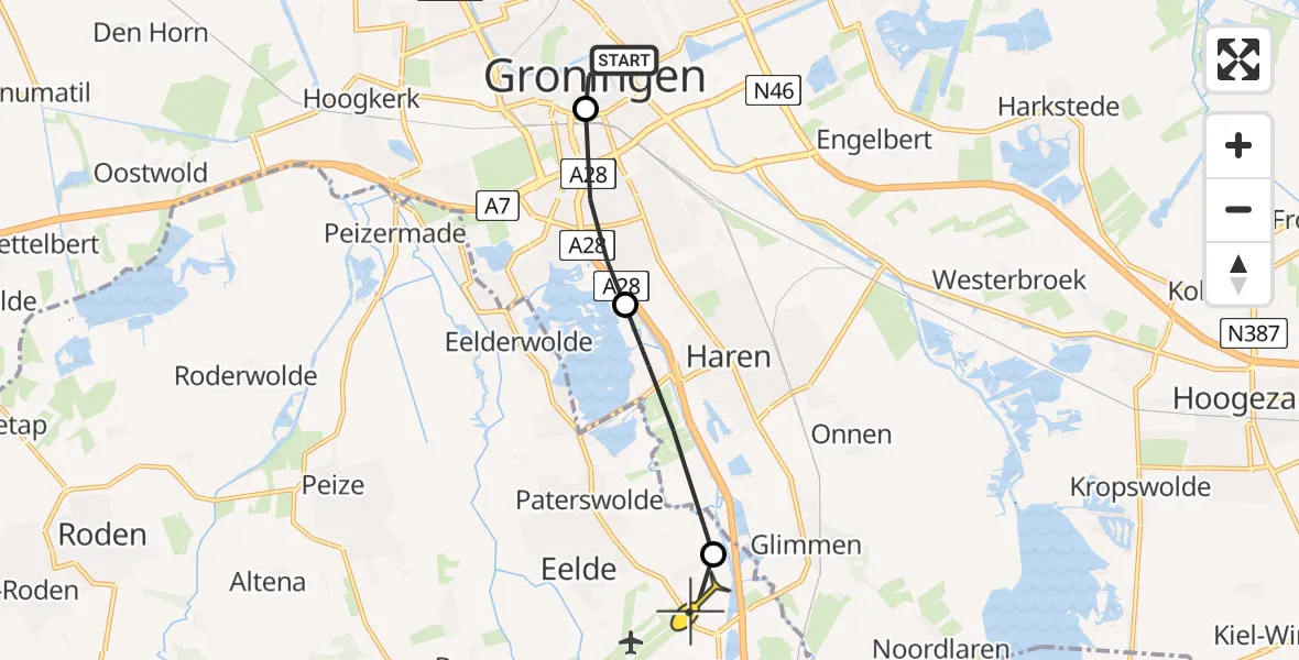 Routekaart van de vlucht: Lifeliner 4 naar Groningen Airport Eelde, Ubbo Emmiusstraat