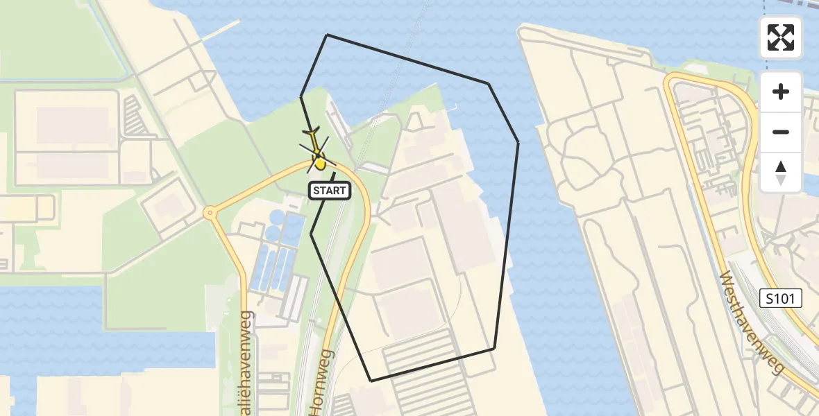 Routekaart van de vlucht: Lifeliner 1 naar Amsterdam Heliport, Lipariweg
