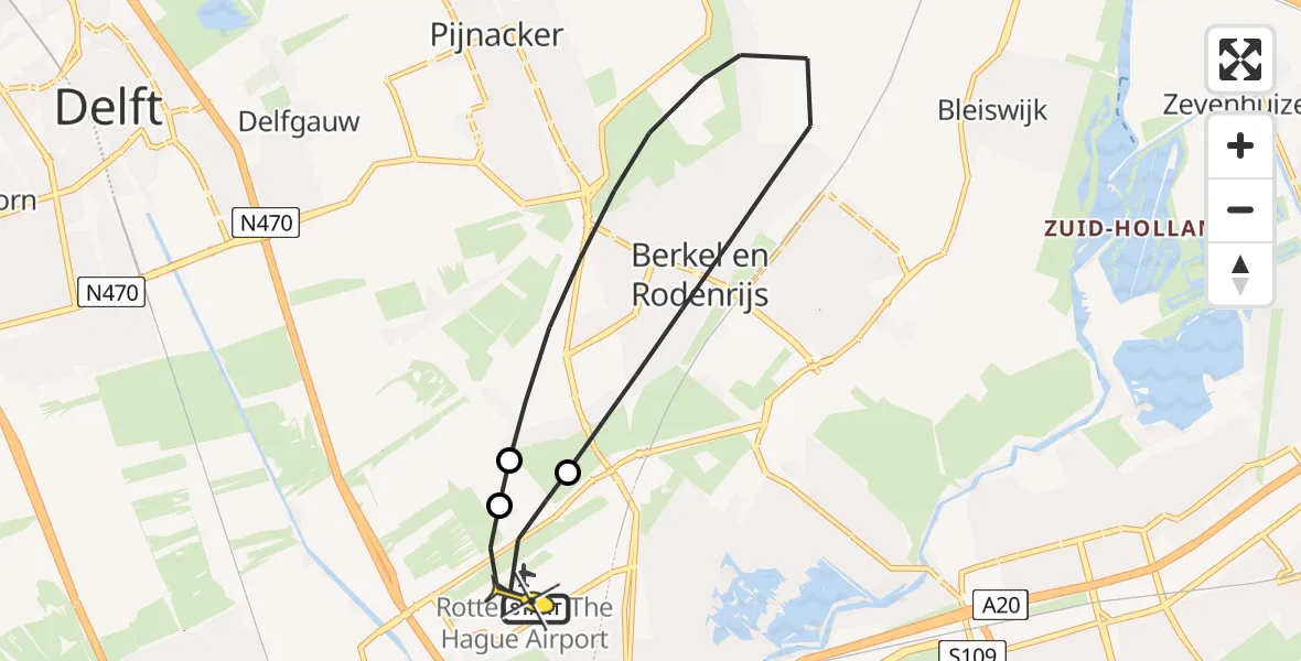 Routekaart van de vlucht: Lifeliner 2 naar Rotterdam The Hague Airport, Noordersingel