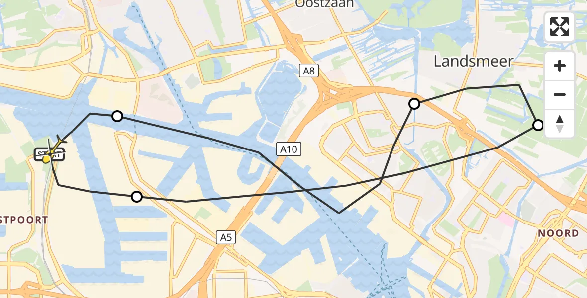 Routekaart van de vlucht: Lifeliner 1 naar Amsterdam Heliport, Westhaven