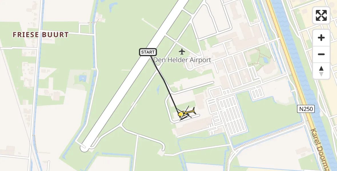 Routekaart van de vlucht: Kustwachthelikopter naar Vliegveld De Kooy, Luchthavenweg