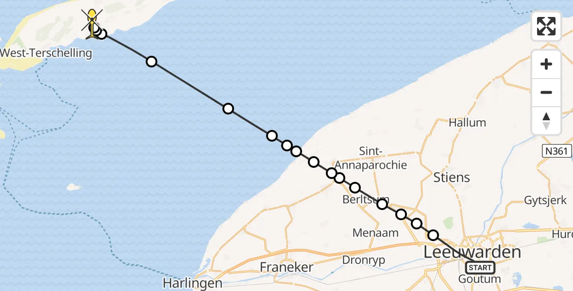 Routekaart van de vlucht: Ambulanceheli naar Midsland, Albert Cuypstraat