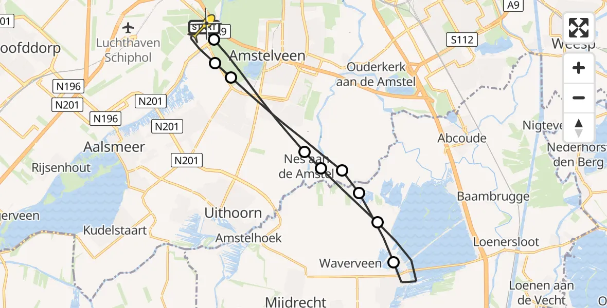Routekaart van de vlucht: Politieheli naar Schiphol, Amsterdam-Bataviaweg