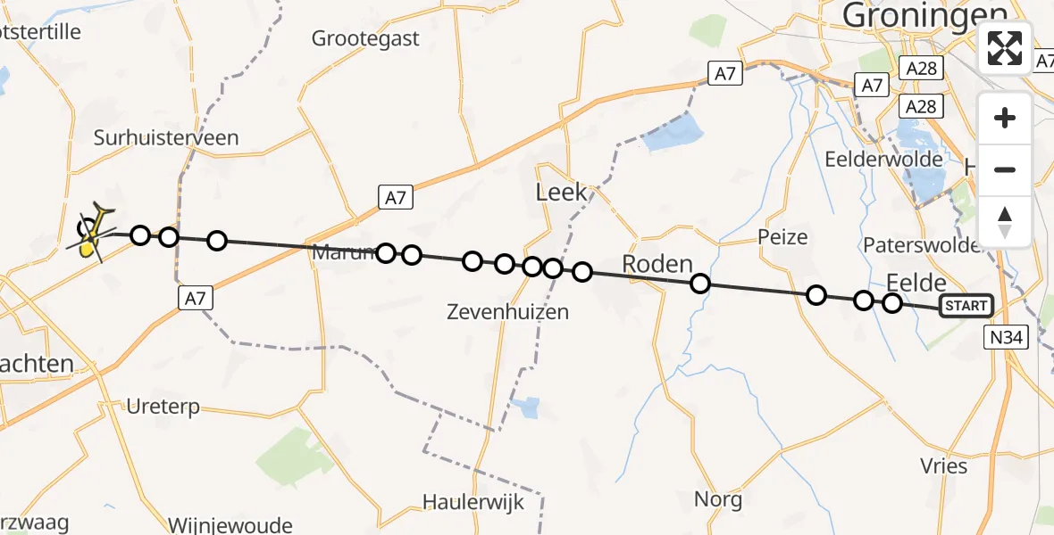 Routekaart van de vlucht: Lifeliner 4 naar Boelenslaan, Molenweg