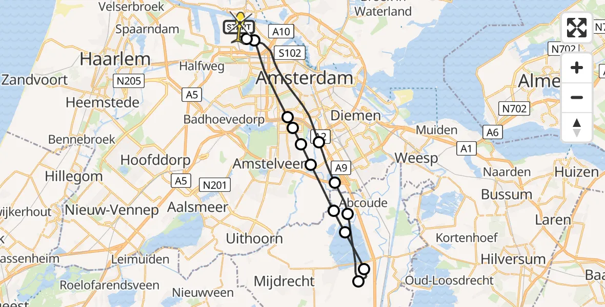 Routekaart van de vlucht: Lifeliner 1 naar Amsterdam Heliport, Elbaweg