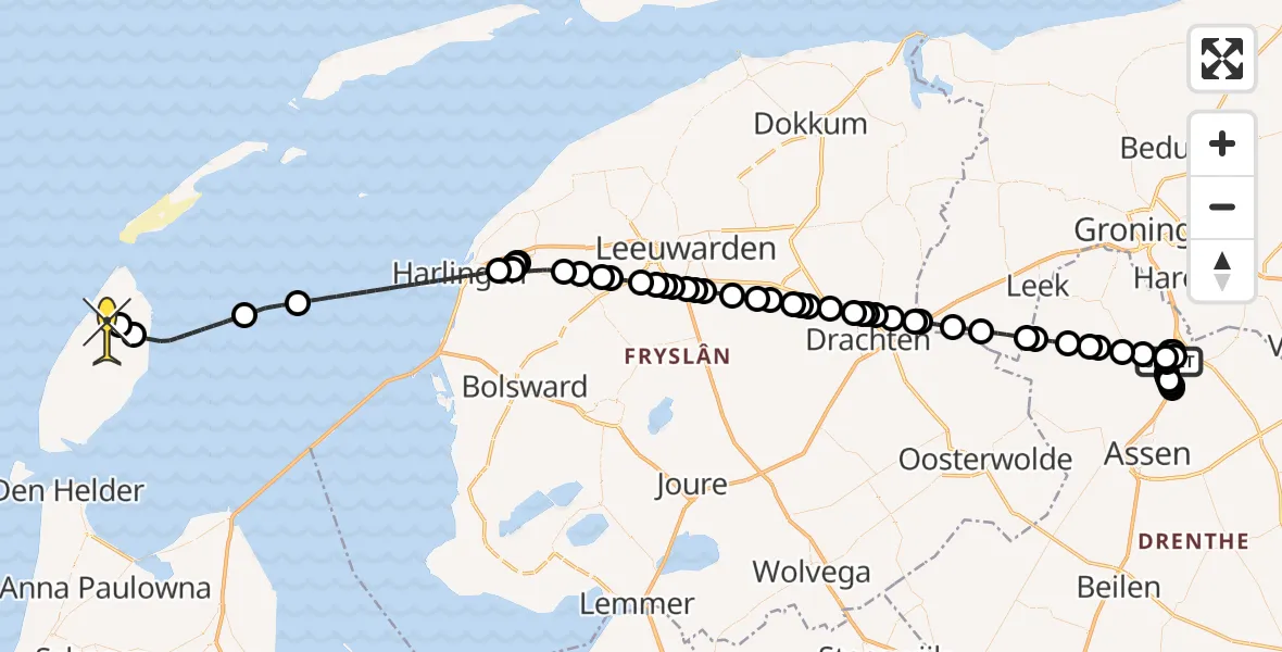 Routekaart van de vlucht: Politieheli naar Texel International Airport, Hondstong