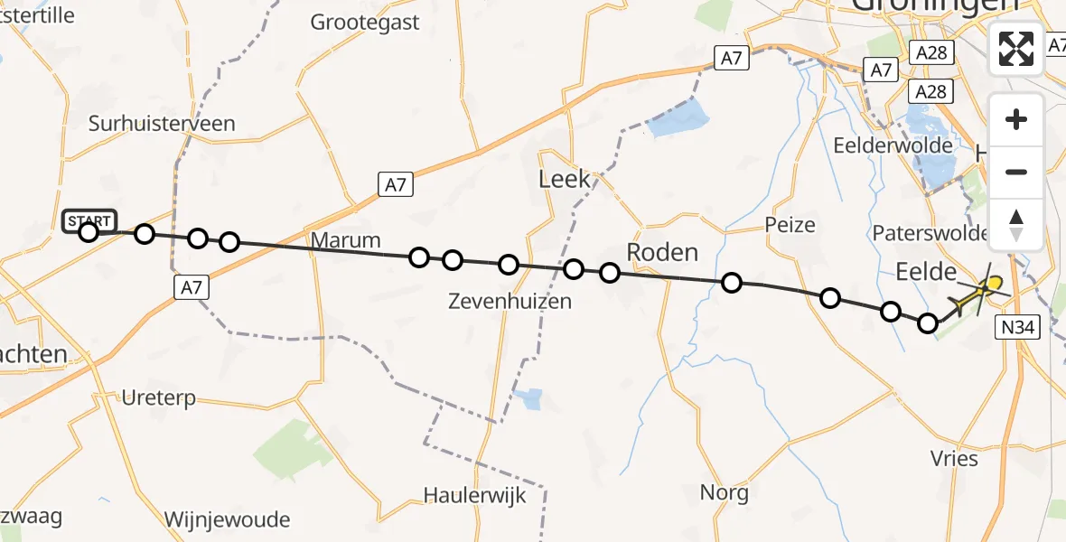Routekaart van de vlucht: Lifeliner 4 naar Groningen Airport Eelde, Luchtenveld