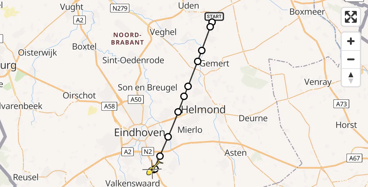 Routekaart van de vlucht: Lifeliner 3 naar Heeze, Heikantstraat
