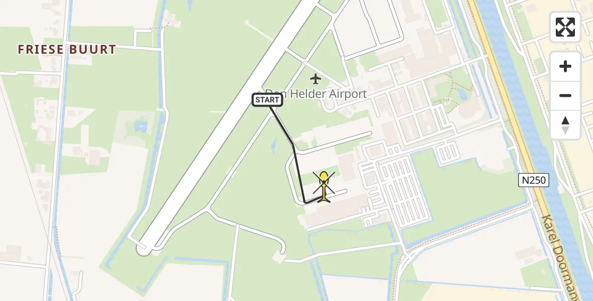 Routekaart van de vlucht: Kustwachthelikopter naar Vliegveld De Kooy, Luchthavenweg