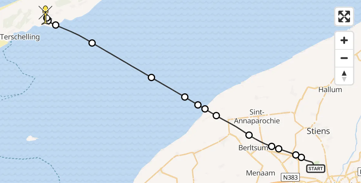 Routekaart van de vlucht: Ambulanceheli naar Midsland, Keegsdijkje