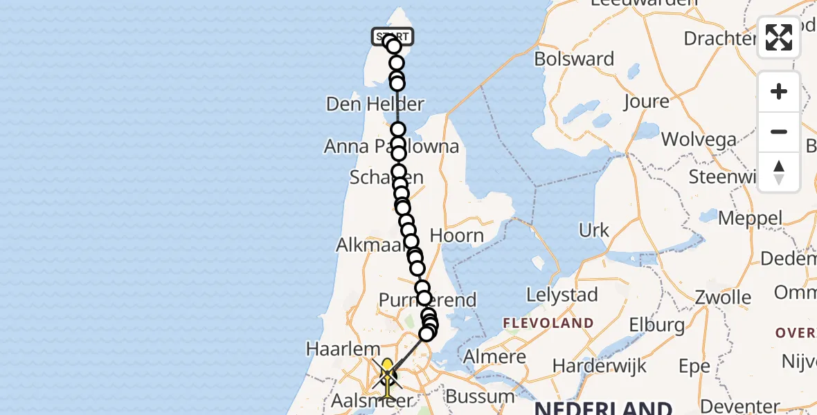 Routekaart van de vlucht: Politieheli naar Schiphol, Muyweg