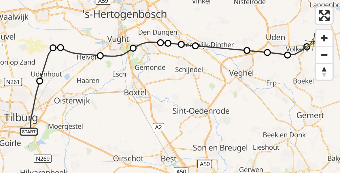 Routekaart van de vlucht: Lifeliner 3 naar Vliegbasis Volkel, Leijweg
