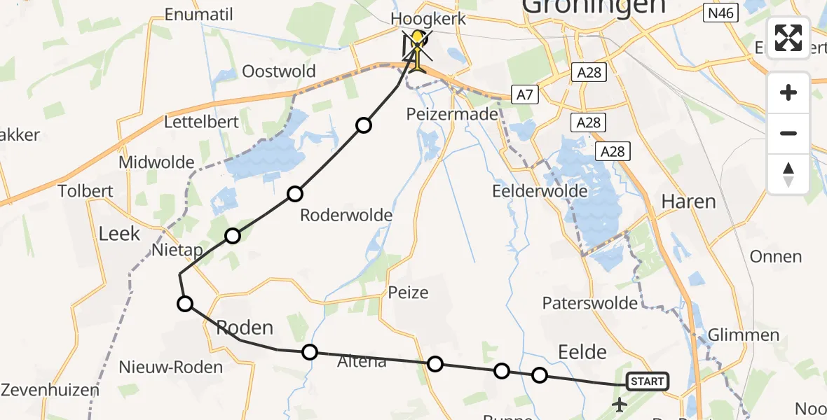 Routekaart van de vlucht: Lifeliner 4 naar Groningen, Hoofdweg