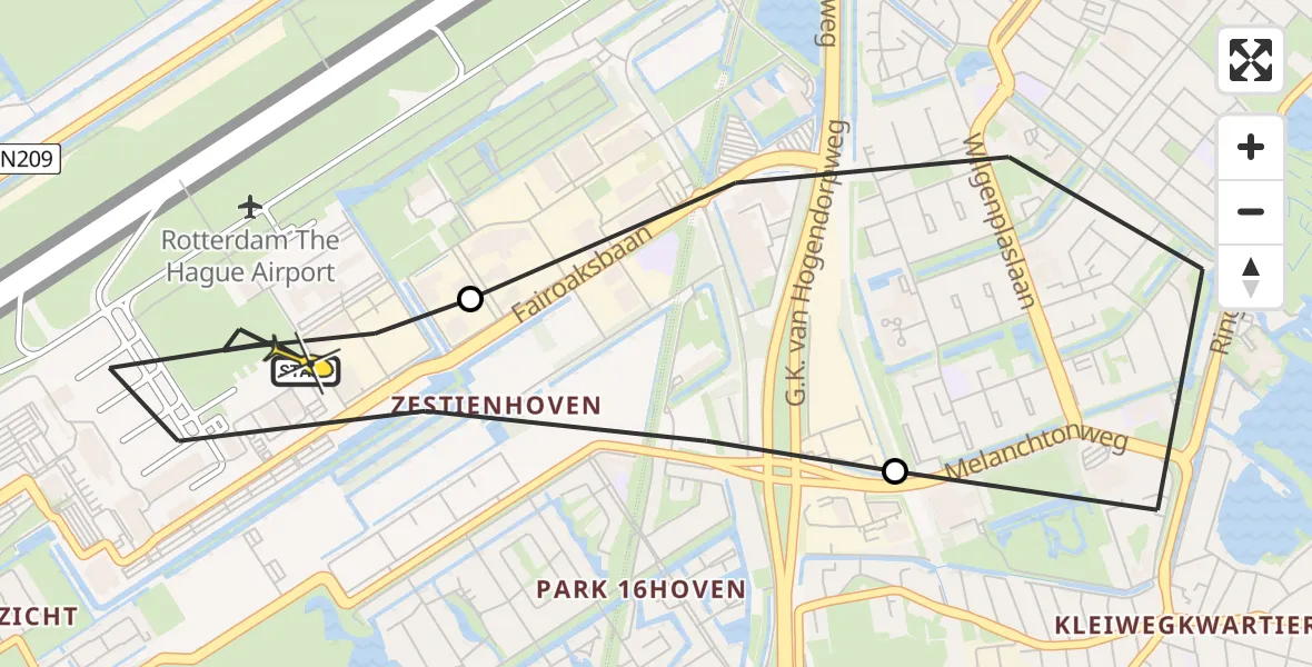 Routekaart van de vlucht: Lifeliner 2 naar Rotterdam The Hague Airport, Fairoaksbaan