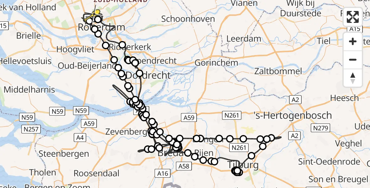 Routekaart van de vlucht: Politieheli naar Rotterdam The Hague Airport, Zestienhoven