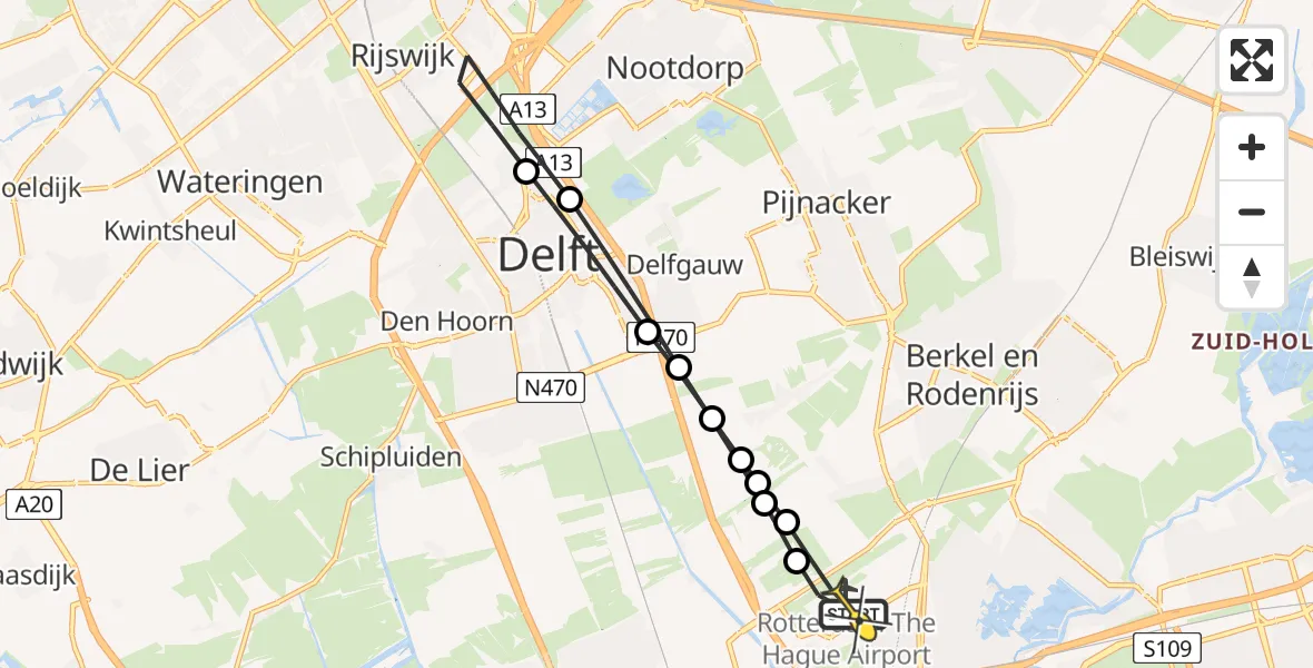 Routekaart van de vlucht: Lifeliner 2 naar Rotterdam The Hague Airport, Brandenburgbaan