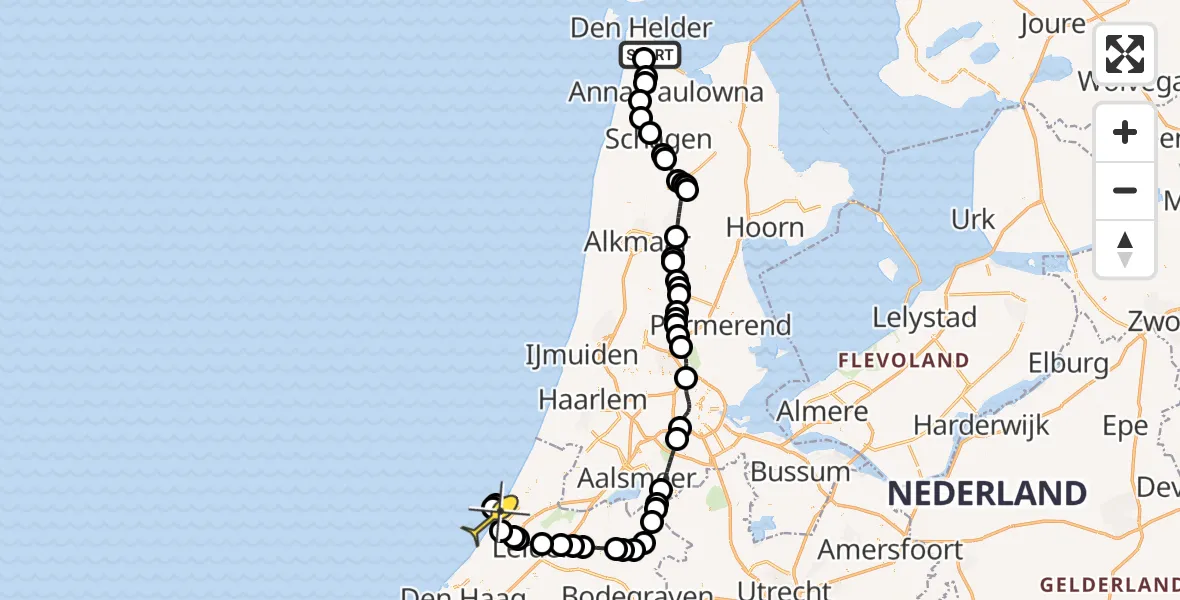 Routekaart van de vlucht: Kustwachthelikopter naar Katwijk, Middenvliet