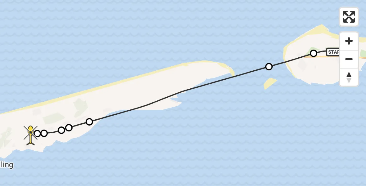 Routekaart van de vlucht: Ambulancehelikopter naar Midsland, Pietje Miedeweg