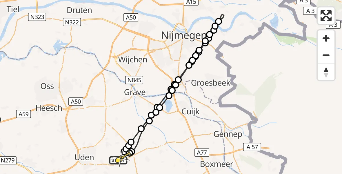 Routekaart van de vlucht: Lifeliner 3 naar Vliegbasis Volkel, Trentsedijk