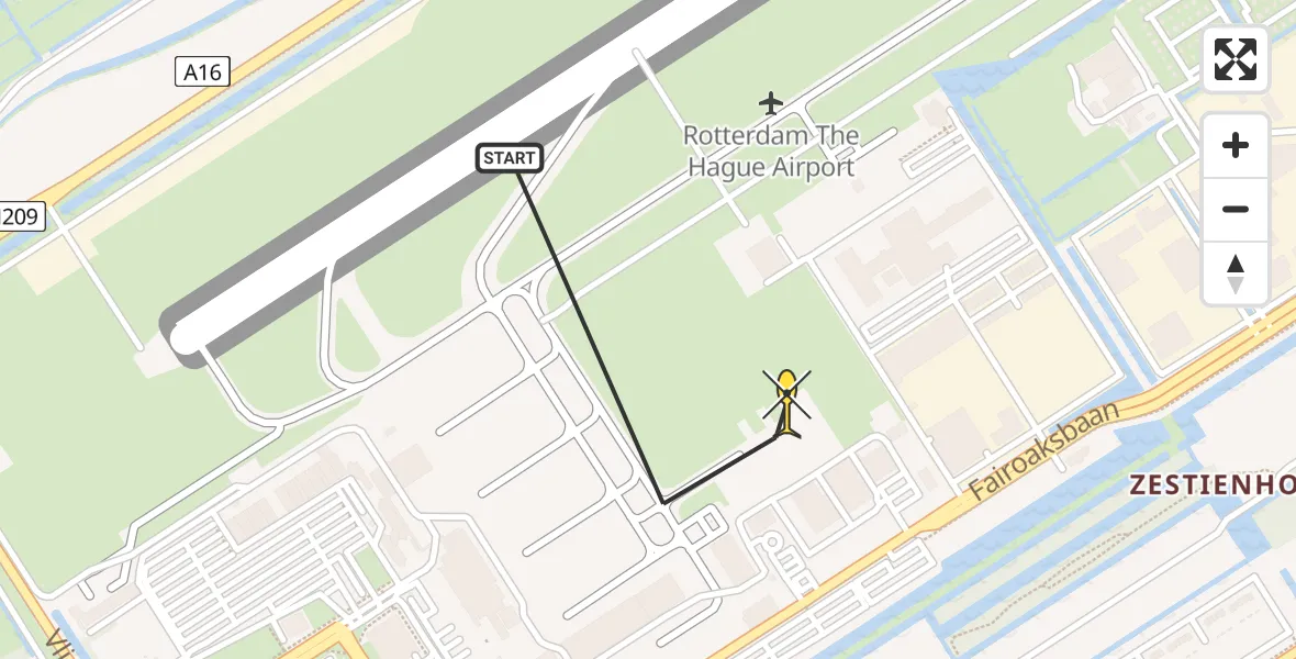 Routekaart van de vlucht: Politiehelikopter naar Rotterdam The Hague Airport, Fairoaksbaan