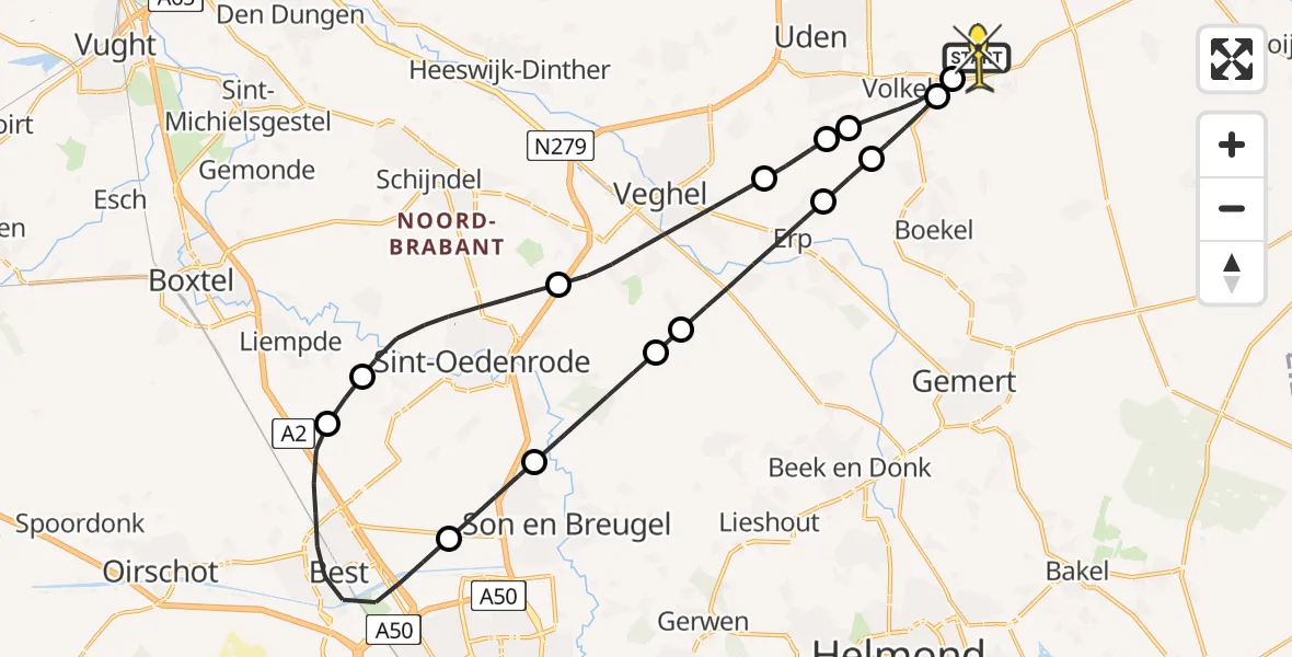 Routekaart van de vlucht: Lifeliner 3 naar Vliegbasis Volkel, Rondweg Volkel