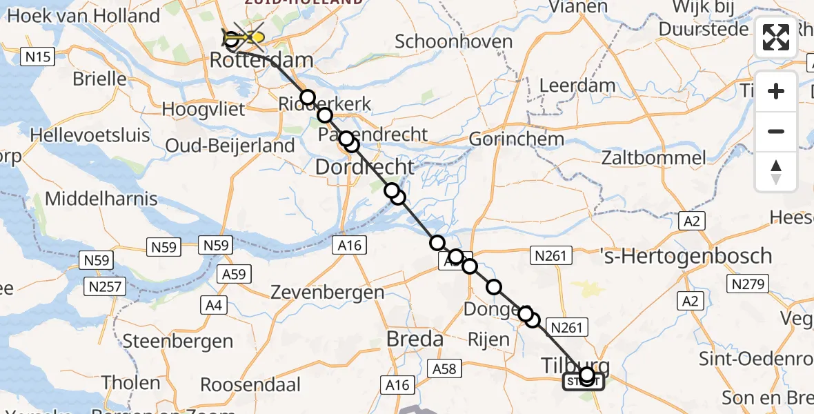 Routekaart van de vlucht: Lifeliner 2 naar Rotterdam The Hague Airport, Dokter Bloemenlaan