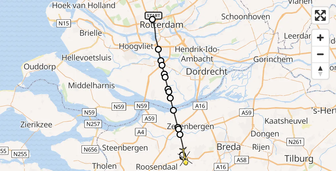 Routekaart van de vlucht: Lifeliner 2 naar Hoeven, Park de Buitenplaats
