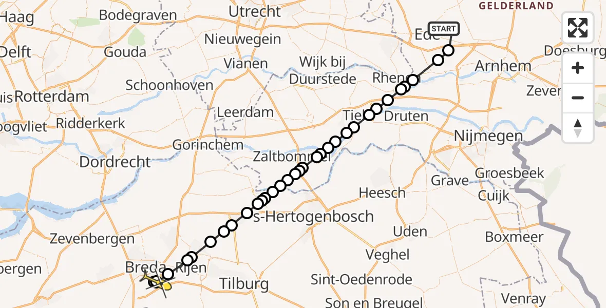 Routekaart van de vlucht: Lifeliner 3 naar Bavel, Kreelseweg