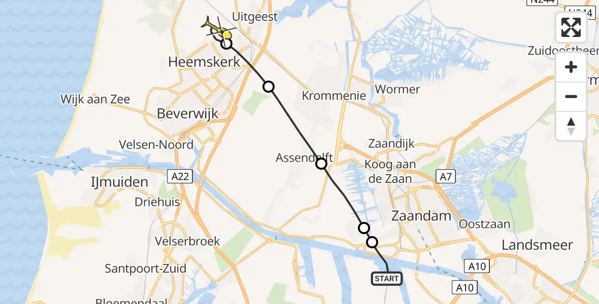Routekaart van de vlucht: Lifeliner 1 naar Heemskerk, Hornweg