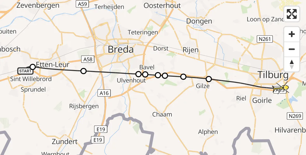 Routekaart van de vlucht: Lifeliner 2 naar Tilburg, Oude Kerkstraat