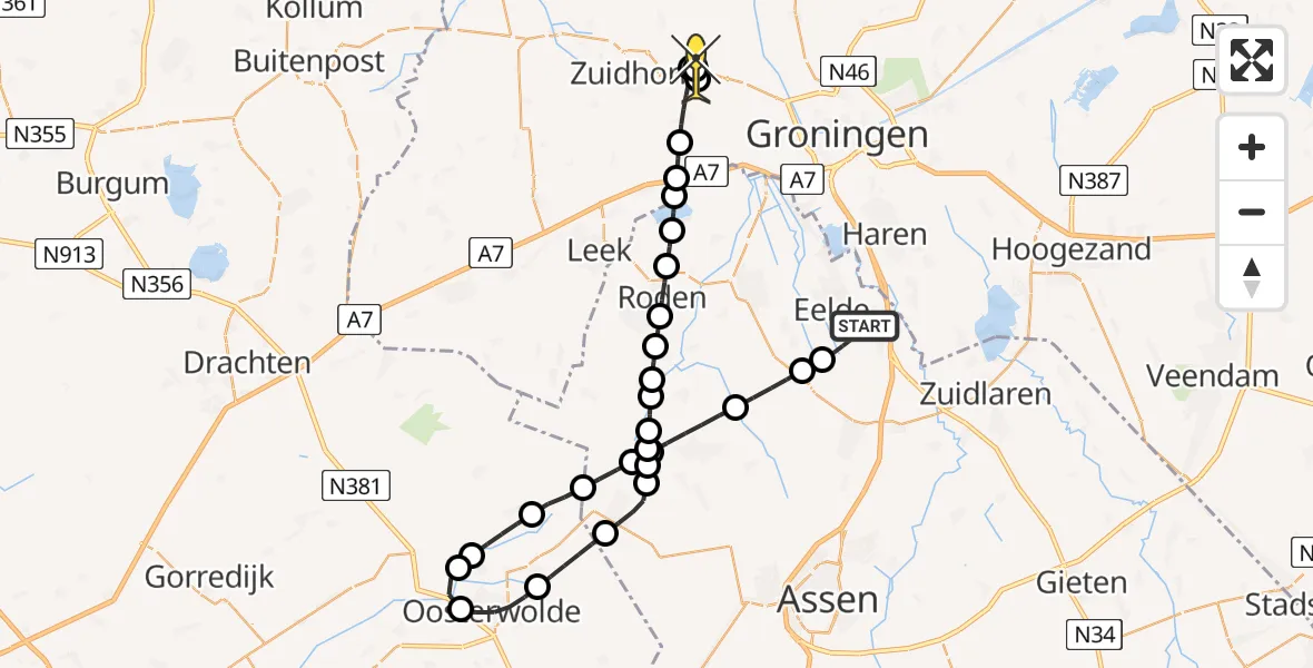 Routekaart van de vlucht: Lifeliner 4 naar Aduard, Homsteeg