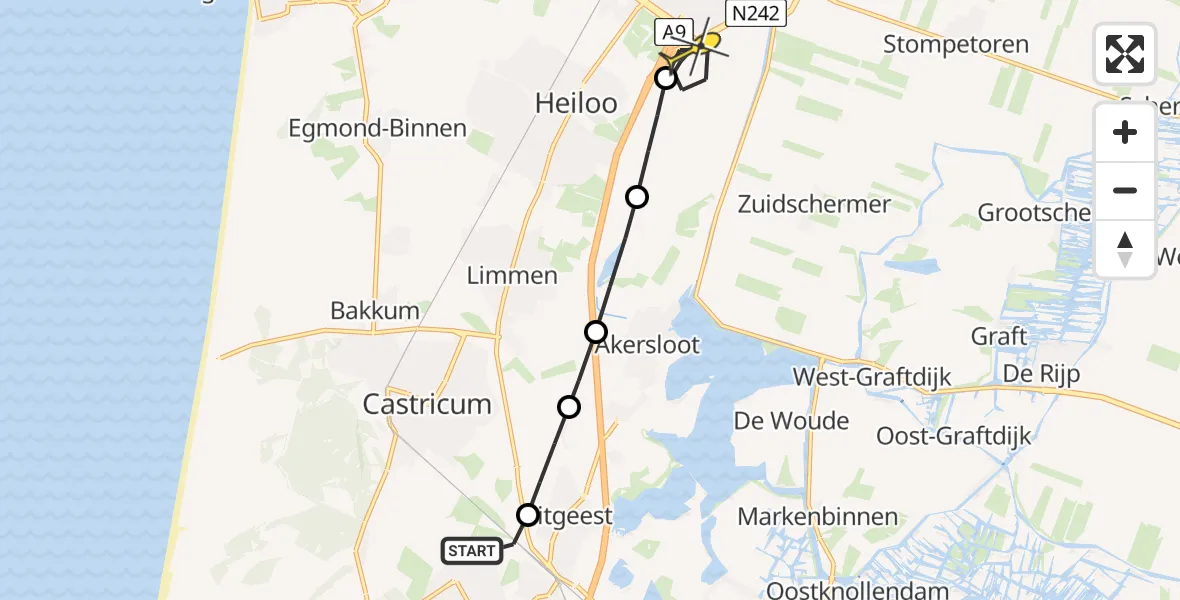 Routekaart van de vlucht: Lifeliner 1 naar Alkmaar, Provincialeweg