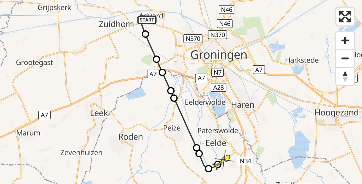 Routekaart van de vlucht: Lifeliner 4 naar Groningen Airport Eelde, Spanjaardsdijk Zuid