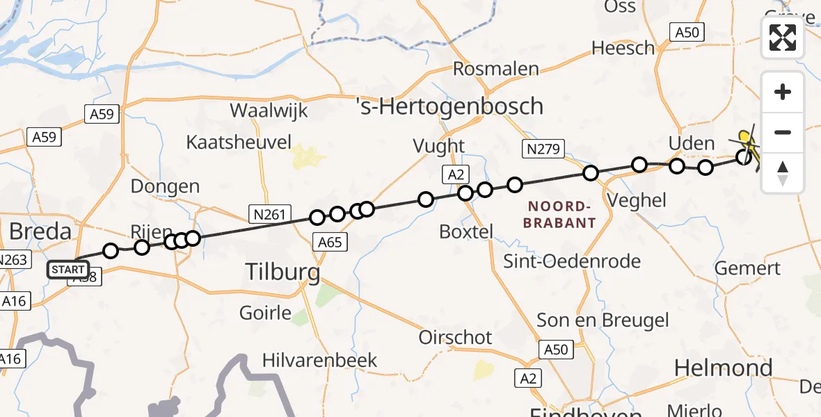 Routekaart van de vlucht: Lifeliner 3 naar Vliegbasis Volkel, Schoutenlaan