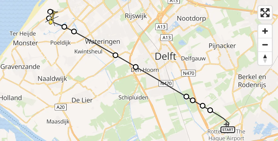 Routekaart van de vlucht: Lifeliner 2 naar Den Haag, A16 Rotterdam