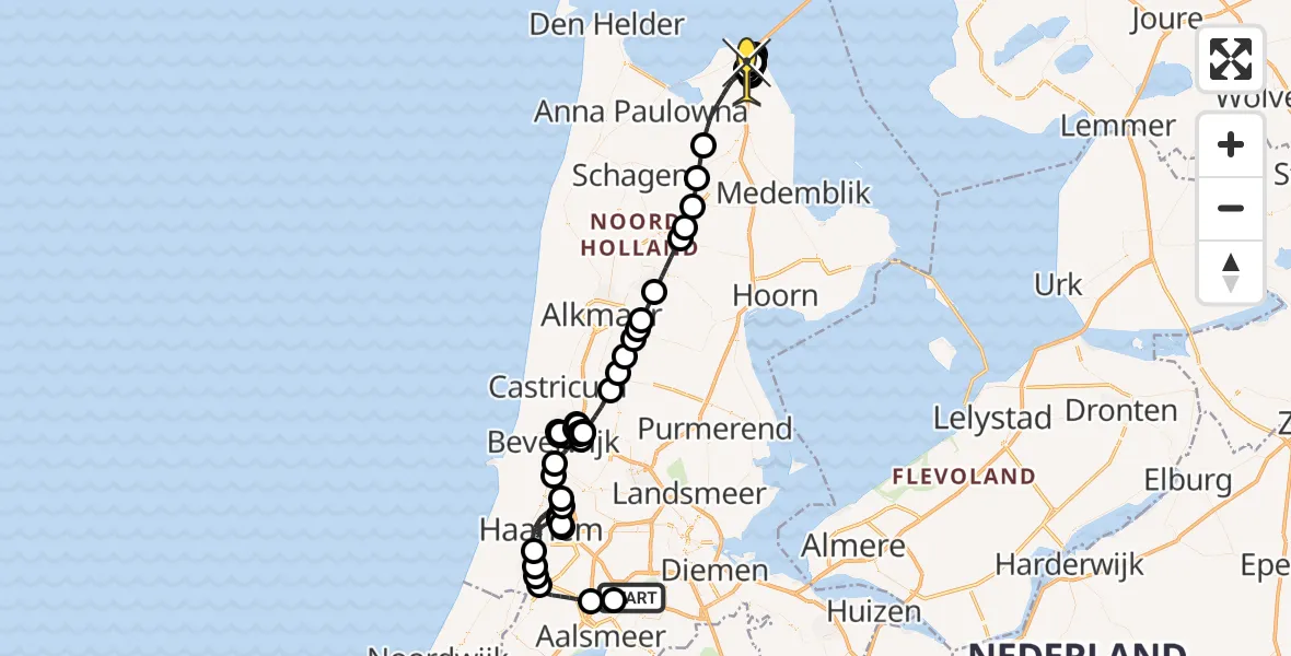 Routekaart van de vlucht: Politieheli naar Slootdorp, Loevesteinse Randweg