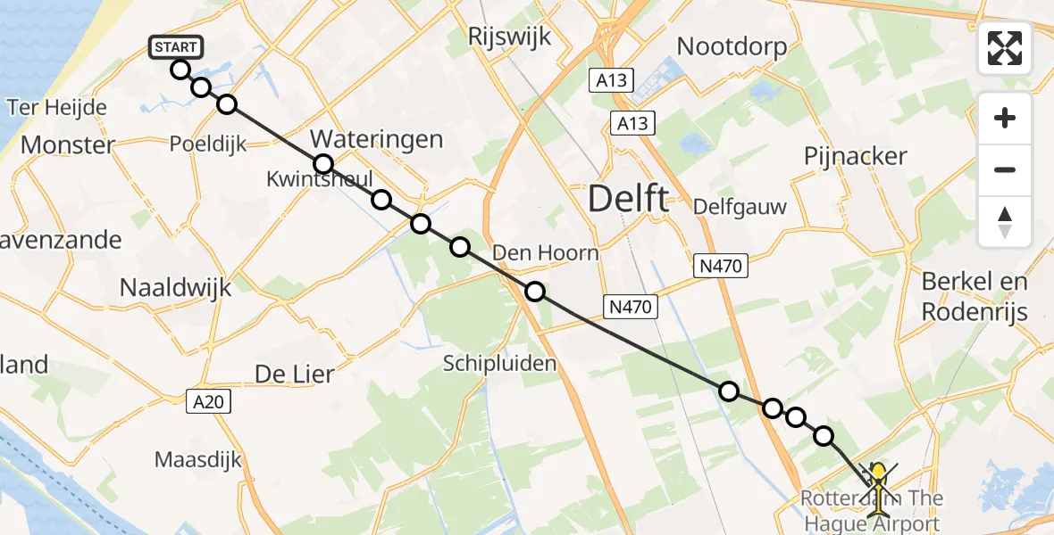 Routekaart van de vlucht: Lifeliner 2 naar Rotterdam The Hague Airport, Doris Lessinglaan