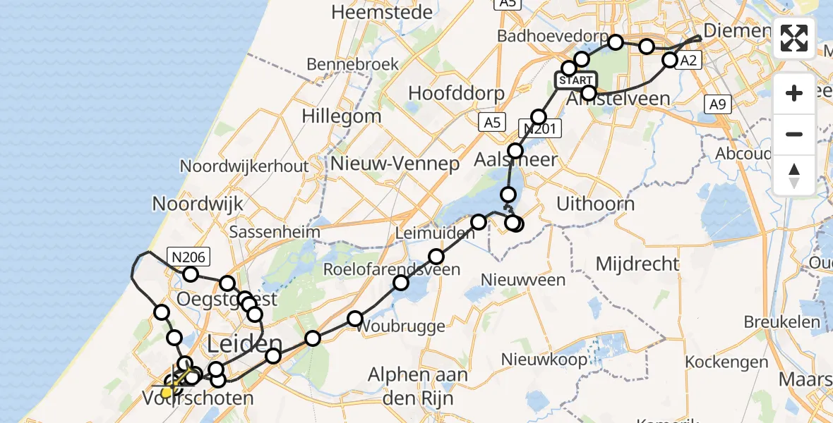 Routekaart van de vlucht: Politieheli naar Wassenaar, Scribentenstraat