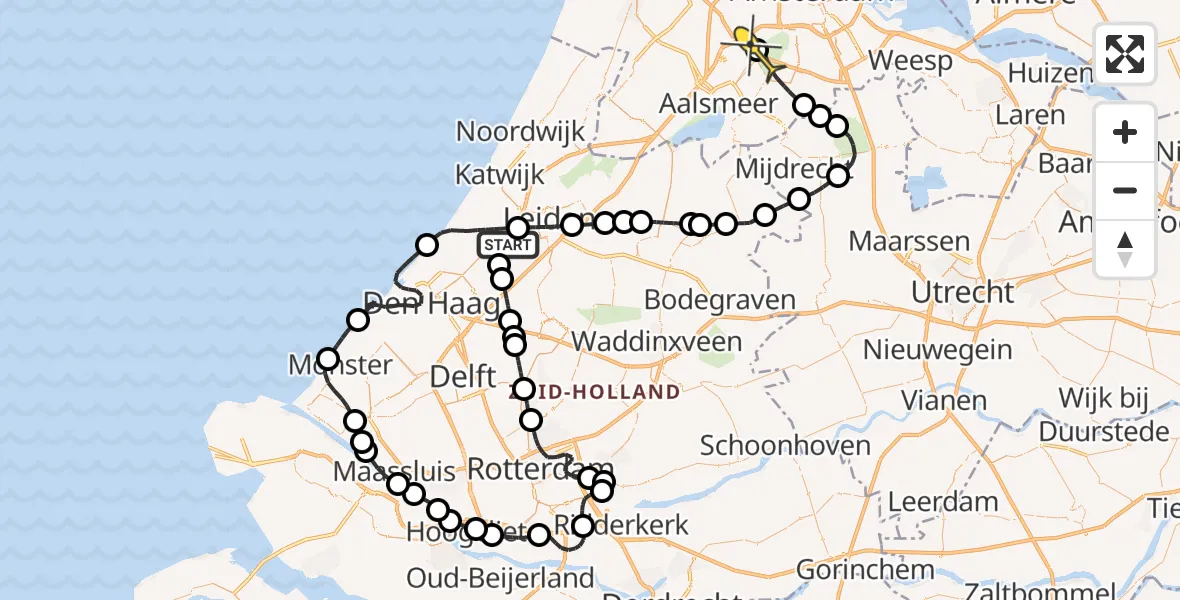 Routekaart van de vlucht: Politiehelikopter naar Schiphol, Papeweg
