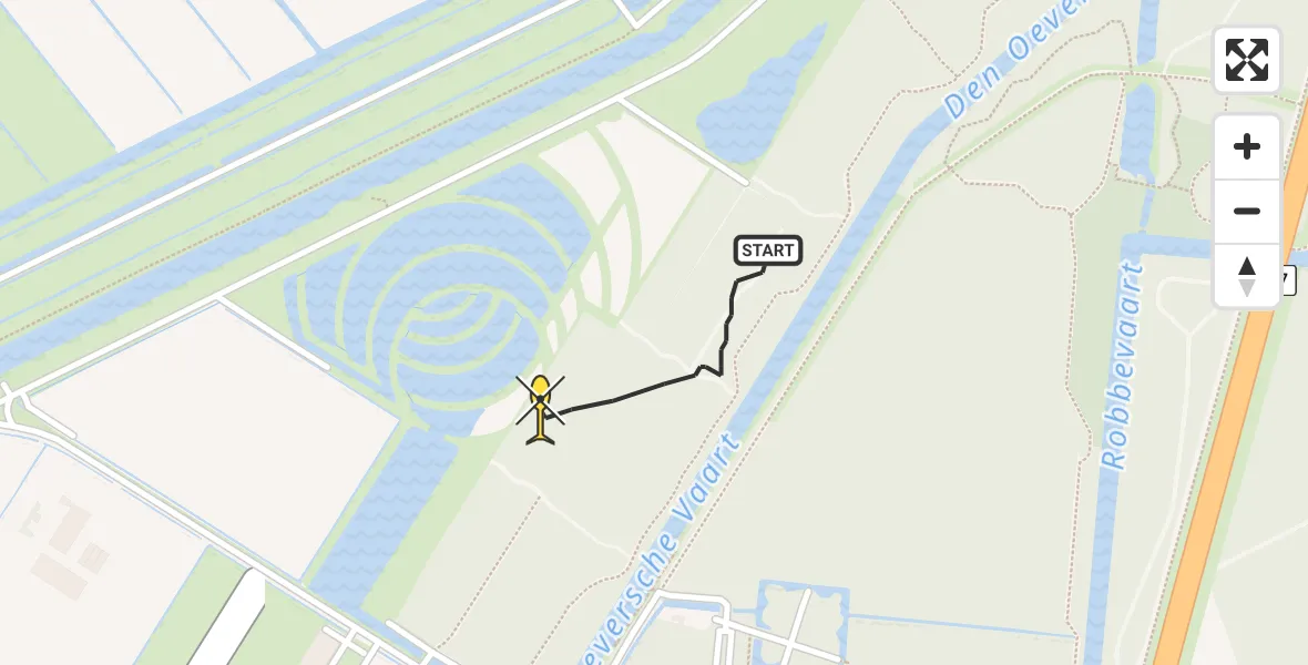 Routekaart van de vlucht: Politieheli naar Slootdorp, Den Oeverseweg