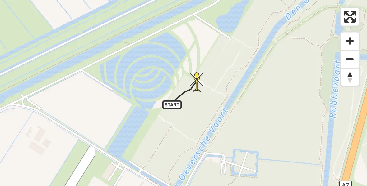 Routekaart van de vlucht: Politiehelikopter naar Slootdorp, Den Oeverseweg
