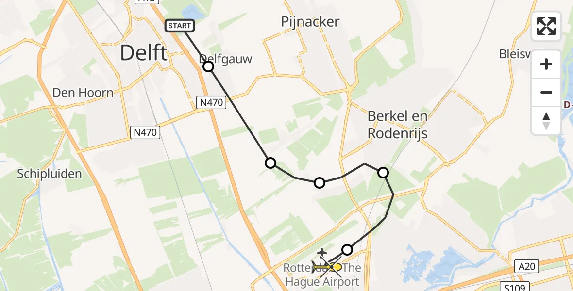Routekaart van de vlucht: Lifeliner 2 naar Rotterdam The Hague Airport, Delfgauwseweg