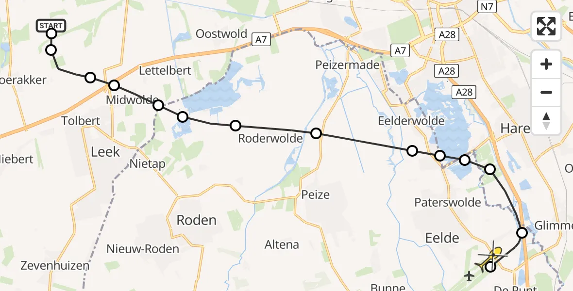 Routekaart van de vlucht: Lifeliner 4 naar Groningen Airport Eelde, Noorderweg