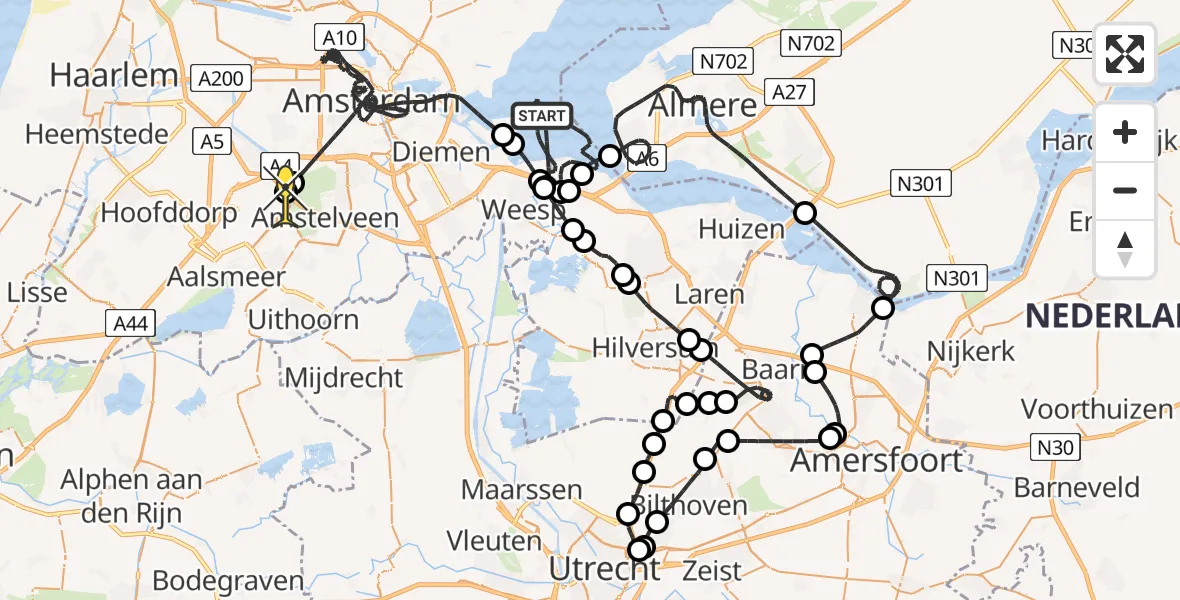 Routekaart van de vlucht: Politiehelikopter naar Schiphol, Fortwoning Pampus