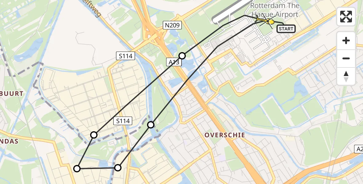 Routekaart van de vlucht: Lifeliner 2 naar Rotterdam The Hague Airport, Barajasbaan